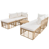 7 Pieces Outdoor Patio Furniture, All-Weather Rattan Sectional Sofa Set with Thick Cushions and Pillows, Freely Combined Conversation Sets for Garden, Backyard, Balcony, Beige