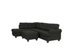 Contemporary 3-pcs Sectional Sofa Ash Black Polyfiber Cushion Sofa Chaise Ottoman Reversible Couch Pillows