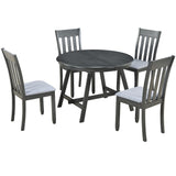 5-Piece Wood Dining Table Set Round Extendable Dining Table with 4 Dining Chairs