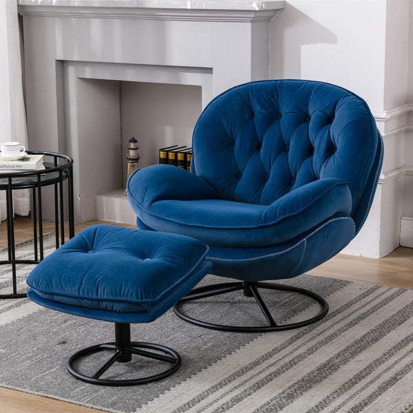 Accent chair  TV Chair  Living room Chair  with Ottoman-Blue