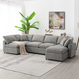 Modular Cloud Sofa Bed, 6 Seat Chenille Sectional Couch Set with Ottoman