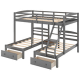 Grey Full over Twin & Twin Bunk Bed,Triple Bunk Bed with Drawers