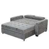 Pull Out Linen Upholstered Sleeper Bed attached two throw pillows, Dual USB Charging Ports