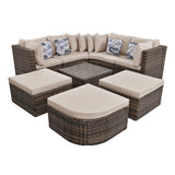 8-piece Outdoor Wicker Sofa Set, Rattan Sofa Lounger, With Colorful Pillows, Conversation Sofa, For Patio, Garden, Deck, Brown Wicker, Beige Cushion