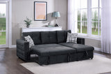 Pull Out Black Velvet Convertible Sectional Sofa