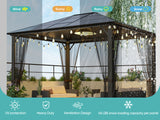 10x12 Hardtop Metal Gazebo,Heavy Duty Pergola with Mosquito Nets,Galvanized Steel&Polycarbonate Roof,Sturdy Outdoor Canopies Tent,Suitable for Gardens,Patio,Backyard