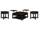 Flora 3 Piece Dark Brown Lift Top Coffee and End Table Set