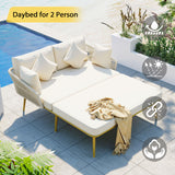 Patio Daybed, Woven Nylon Rope Backrest with Washable Cushions for Balcony, Poolside, Set for 2 Person, Beige