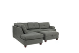 3-pcs Sectional Sofa Blue Grey Polyfiber Cushion Sofa Chaise Ottoman Reversible Couch Pillows