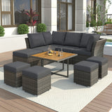 10 Piece Outdoor Conversation Set, CoffeeTable with Ottomans, Solid wood coffee table