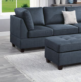 Contemporary 3pc Reversible Sectional Sofa Set W/ Ottoman Dark Blue Dorris Fabric Cushion Sofa Chaise Ottoman Couch Pillows