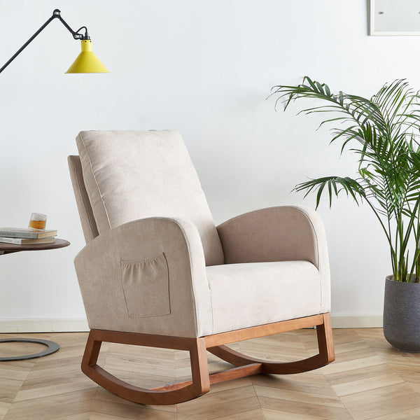 Beige Linen Rocking Chair Accent Chair