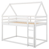 Twin over Twin Low Bunk Bed, House Bed with Ladder