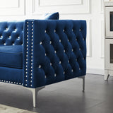 Blue Velvet Sofa with Jeweled buttons