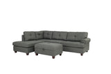 3-pcs Sectional Sofa Blue Grey Polyfiber Cushion Sofa Chaise Ottoman Reversible Couch Pillows