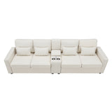 Upholstered Sofa with Console, 2 Cupholders and 2 USB Ports