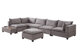 Light Gray Fabric 7 Piece Modular Sectional Sofa with Ottoman and USB Storage Console Table