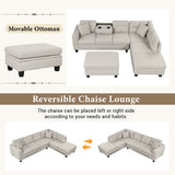 Sectional Sofa with Storage Ottoman, L-Shape Couch with 2 Pillows and Cup Holder,Sectional Sofa with Reversible Chaise for Living Room,Light Gray