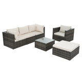 Patio Furniture, Outdoor Furniture, Seasonal PE Wicker Furniture, 6 Set Wicker Furniture With Tempered Glass Coffee Table