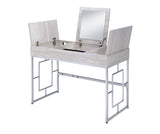 Natural and Chrome Vanity Desk with USB Charging Port