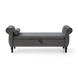 Grey Velvet Multifunctional Storage Rectangular Sofa Stool Buttons Tufted Nailhead Trim