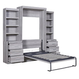 Twin Size Gray Murphy Bed with Storage Shelves and Drawers