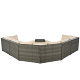 6 Piece Outdoor Conversation Set All Weather Wicker Sectional Sofa with Ottoman and Cushions and Small Trays