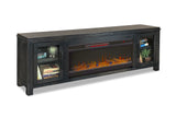 Devine 86 inch Electric Fireplace TV Console for TVs up to 95 inches, Clove finish