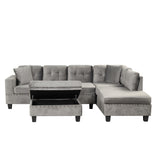 Sectional Sofa with Storage Ottoman, L-Shape Couch with 2 Pillows and Cup Holder,