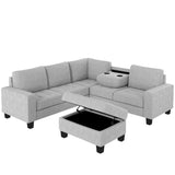 Sectional Corner Sofa L-shape Couch Space Saving with Storage Ottoman & Cup Holders Design for Large Space Dorm Apartment,Light Grey