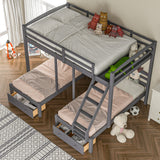 Grey Full over Twin & Twin Bunk Bed,Triple Bunk Bed with Drawers