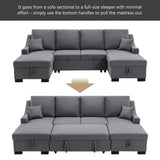 Grey Upholstered Sleeper Sectional Sofa with Double Storage Spaces