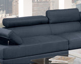 Dark Blue Color Sectional Living Room Furniture Linen Like Fabric Adjustable Headrest Right Facing Chaise & Left Facing Sofa