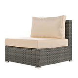 6 Piece Outdoor Conversation Set All Weather Wicker Sectional Sofa with Ottoman and Cushions and Small Trays