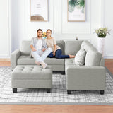 Sectional Corner Sofa L-shape Couch Space Saving with Storage Ottoman & Cup Holders Design for Large Space Dorm Apartment,Light Grey