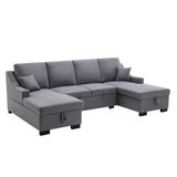 Grey Upholstered Sleeper Sectional Sofa with Double Storage Spaces