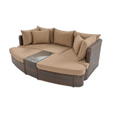 6-Piece Patio Outdoor Conversation Round Sofa Set, PE Wicker Rattan Separate Seating Group with Coffee Table, Brown