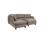 Contemporary 3-pcs Sectional Sofa Mocha Dorris Fabric Cushion Sofa Chaise Ottoman Reversible Couch Pillows