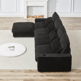 Corduroy with Cup Holder Super Large L-Shaped Sofa, Movable Footrest, Four Waist Pillows And Four Back Cushion, With USB Port