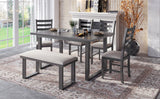 Grey 6-Piece Solid Wood Dining Room Set