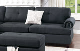 Contemporary 3-pcs Sectional Sofa Ash Black Polyfiber Cushion Sofa Chaise Ottoman Reversible Couch Pillows