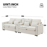 Upholstered Sofa with Console, 2 Cupholders and 2 USB Ports