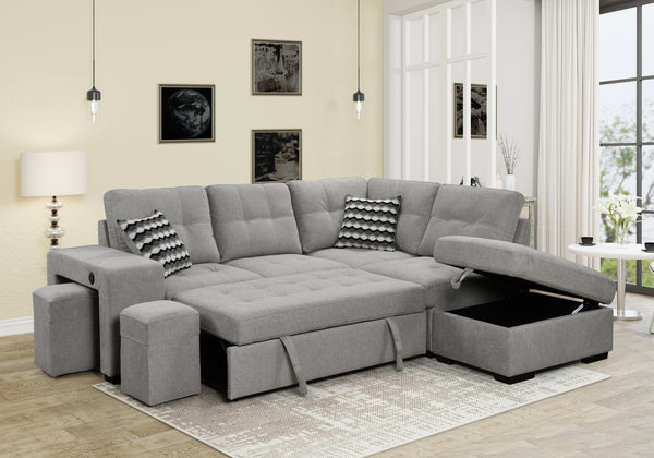 Pull Out Sofa Sleeper Bed, 2 Pillows, USB Ports