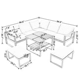 Industrial Style Outdoor Sofa Combination Set With 2 Love Sofa,1 Single Sofa,1 Table,2 Bench