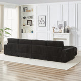 Corduroy with Cup Holder Super Large L-Shaped Sofa, Movable Footrest, Four Waist Pillows And Four Back Cushion, With USB Port