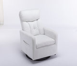 White Fabric Swivel Rocking Chair Gilder Chair With Pocket,White