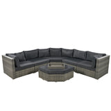 Patio Furniture Set, 6 Piece Outdoor Conversation Set All Weather Wicker Sectional Sofa with Ottoman and Cushions and Small Trays