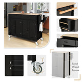 Black Kitchen Island Cart with Solid Wood Top