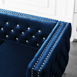 Blue Velvet Sofa with Jeweled buttons