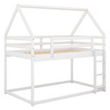 Twin over Twin Low Bunk Bed, House Bed with Ladder